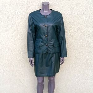 J.S.F. SIGNATURE LEATHER LADIES GENUINE LEATHER COLLARLESS 2PC SKIRT SET (KOREA)